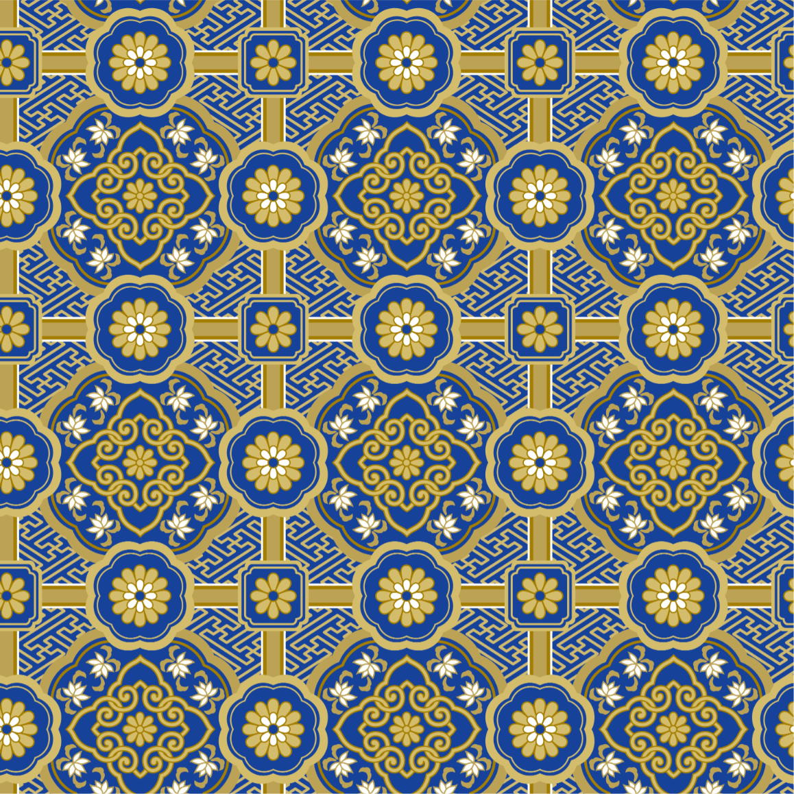 紺地にゴールドの蜀江襷文様画像