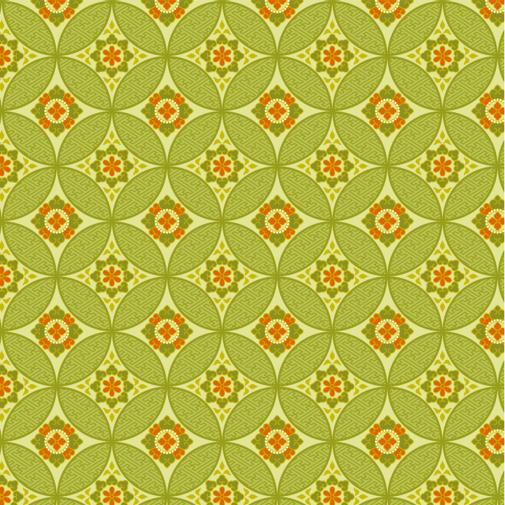 黄緑色の七宝繋ぎ文様画像
