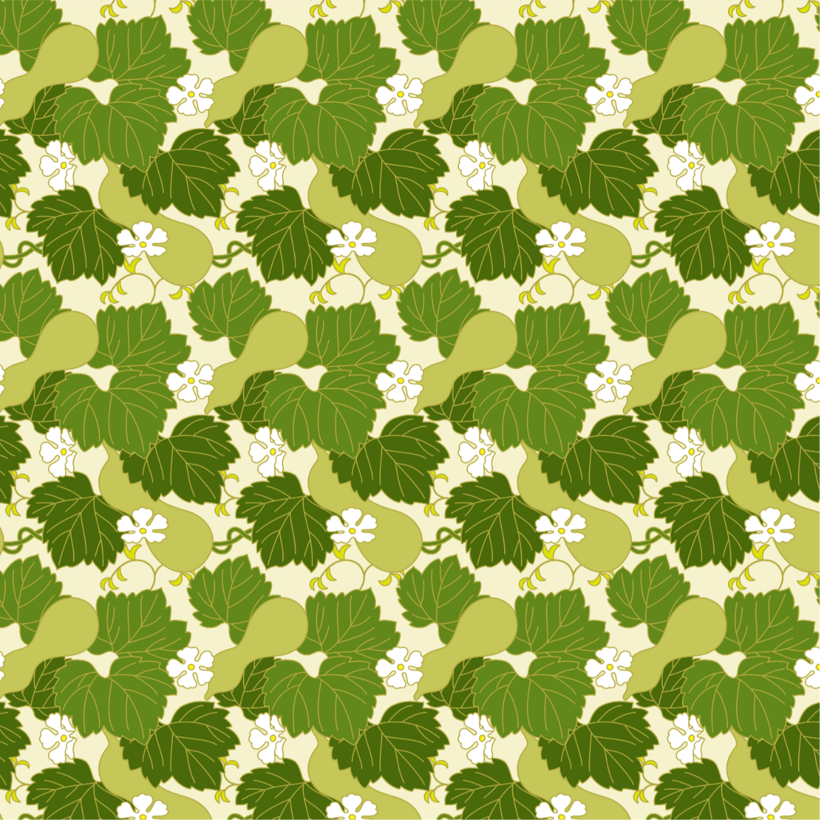 グリーンに黄色の迷彩柄っぽい瓢箪文様画像