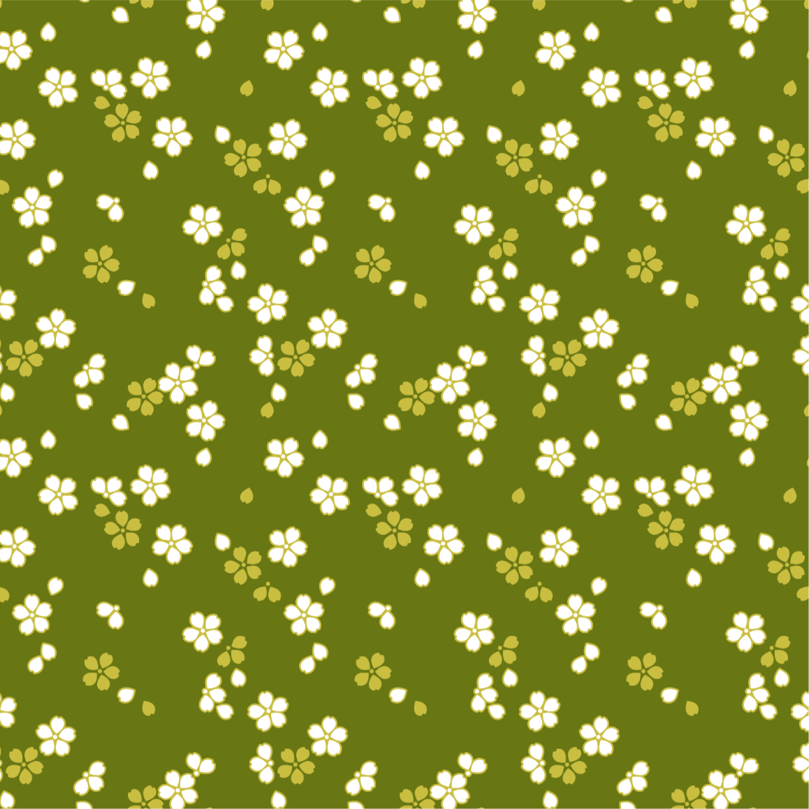 緑地に白と黄色の桜文様画像