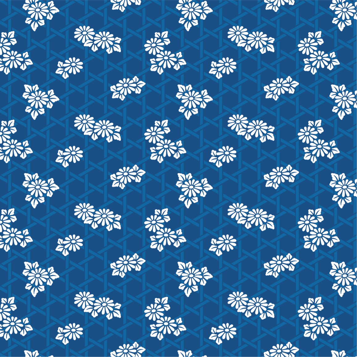 青い籠目に白い菊文様画像