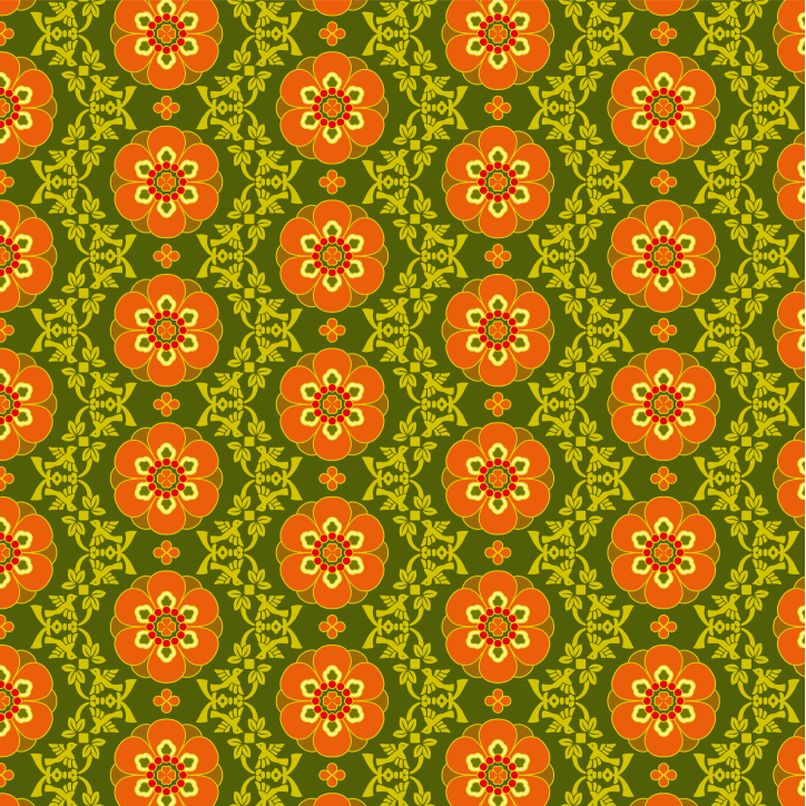 グリーンとオレンジ色の天平文様画像