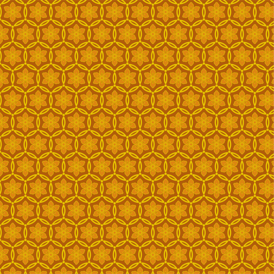 オレンジの亀甲に花文様画像