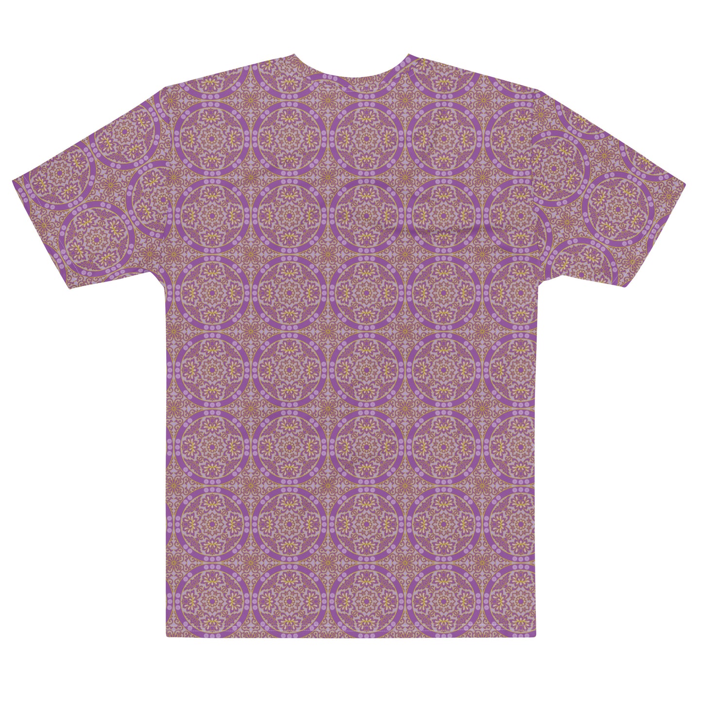 紫色ベースの割付文様メンズTシャツの背面画像