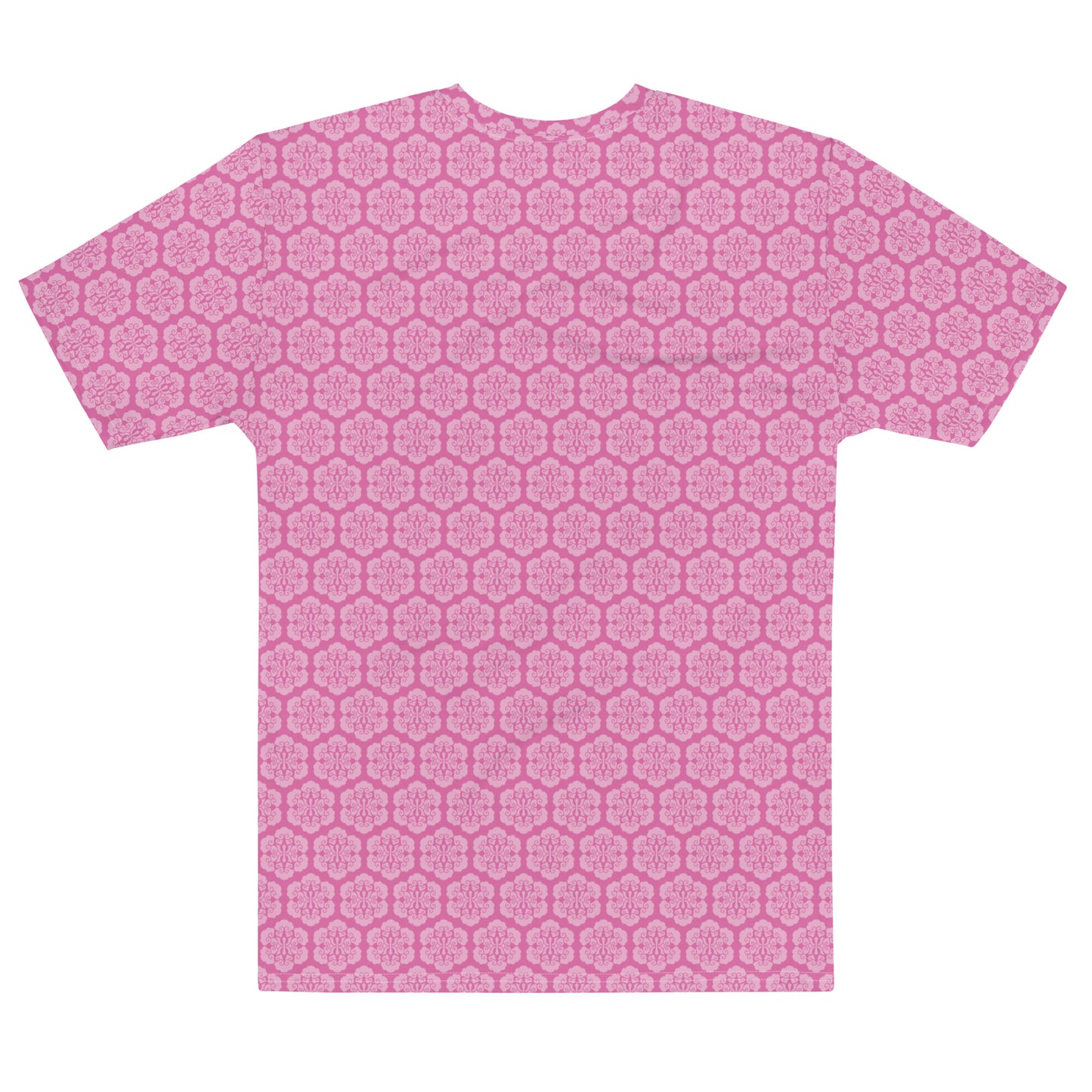 ピンク色の六つ雲亀甲文様メンズTシャツの背面画像