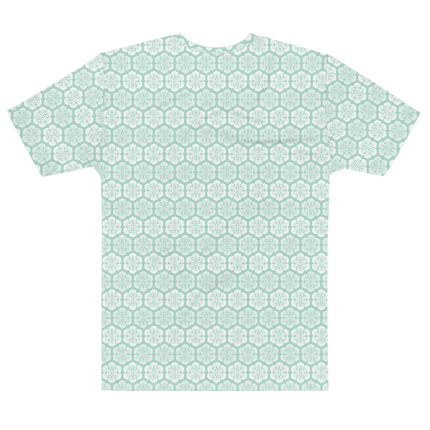 水色の六つ雲亀甲文様メンズTシャツの背面画像