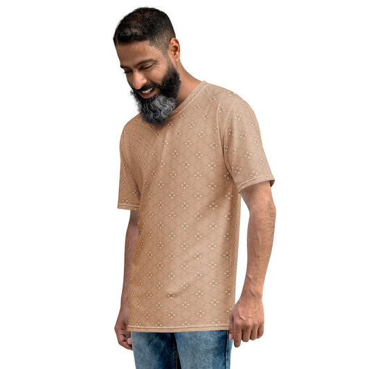 茶色の松皮菱に花菱文様メンズTシャツのコーディネート画像(左サイド)