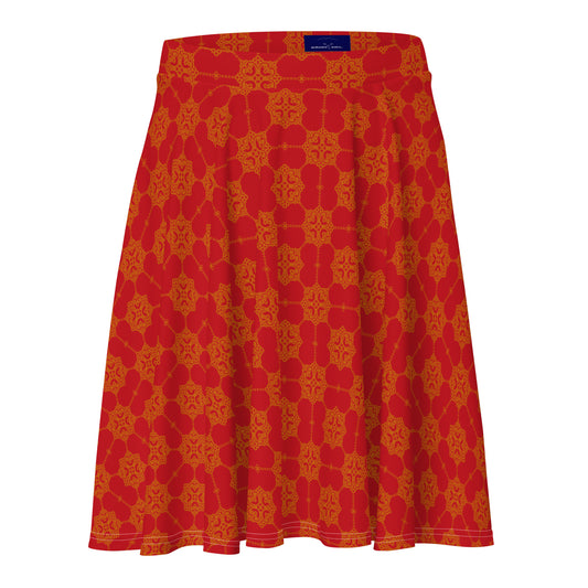赤地に金色の割付文様のスケータースカートの前面画像
