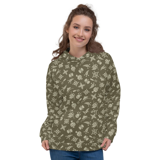 ブラウンの宝尽くし文様レディースパーカーのコーディネート画像(フロント)