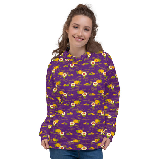 紫地に黄色と白の菊水文レディースパーカーのコーディネート画像(フロント)