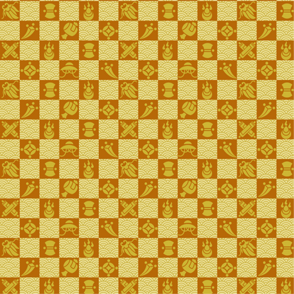 黄色とえんじ色の宝尽くし文様画像