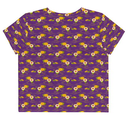 パープルの菊水文様レディースクロップTシャツの背面画像
