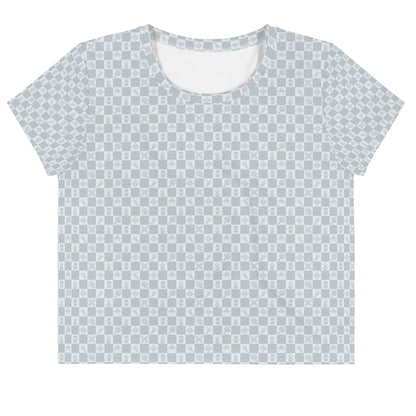 グレーの宝尽くし文様レディースクロップTシャツの前面画像