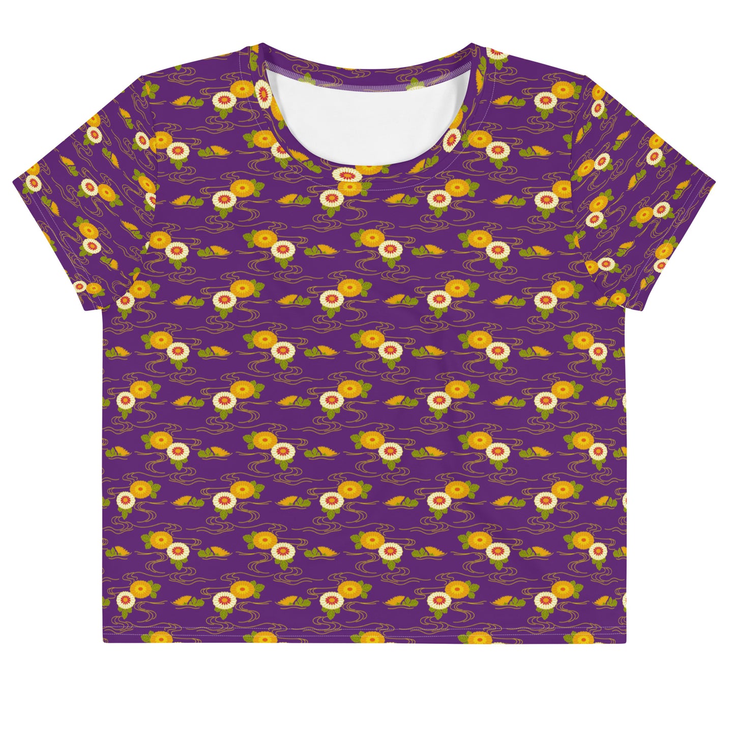 パープルの菊水文様レディースクロップTシャツの前面画像