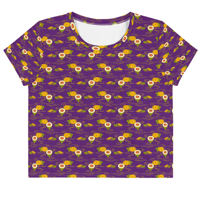パープルの菊水文様レディースクロップTシャツの前面画像