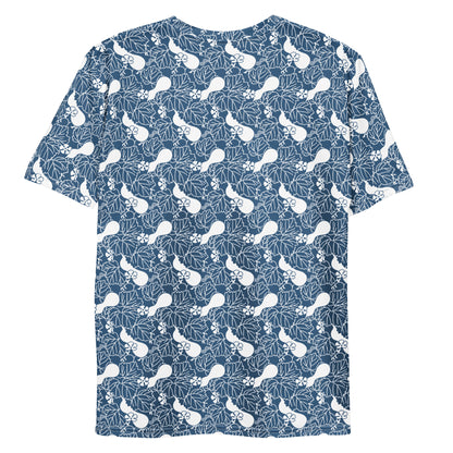 紺色の瓢箪文様メンズTシャツの背面画像