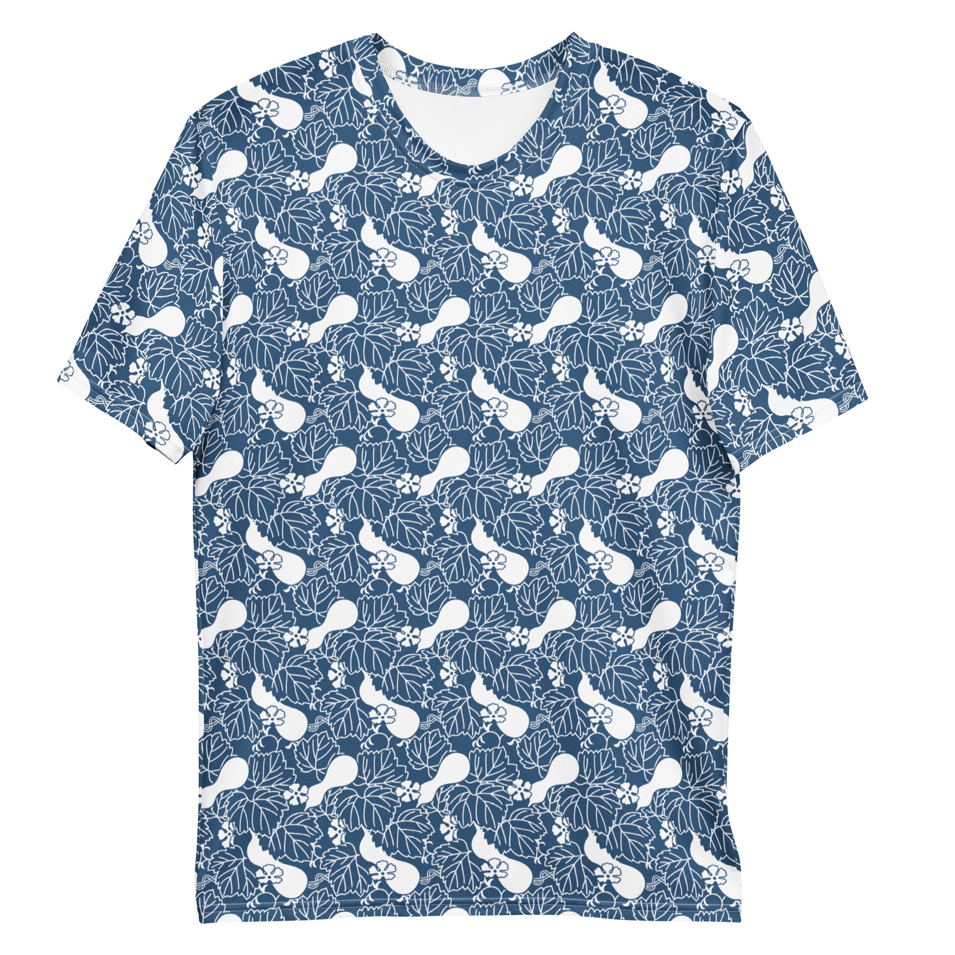 紺色の瓢箪文様メンズTシャツの前面画像