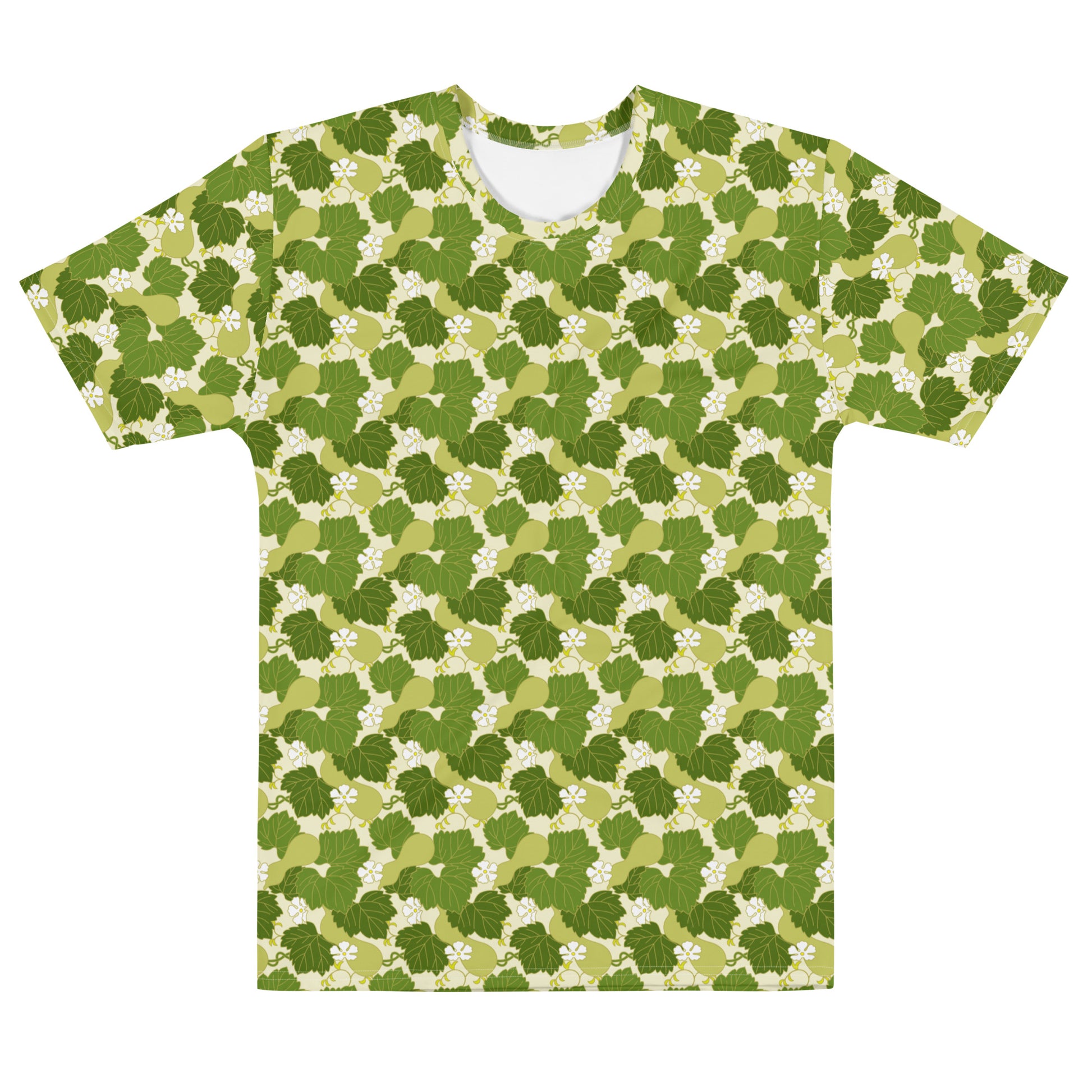 グリーンの瓢箪文様メンズTシャツの前面画像