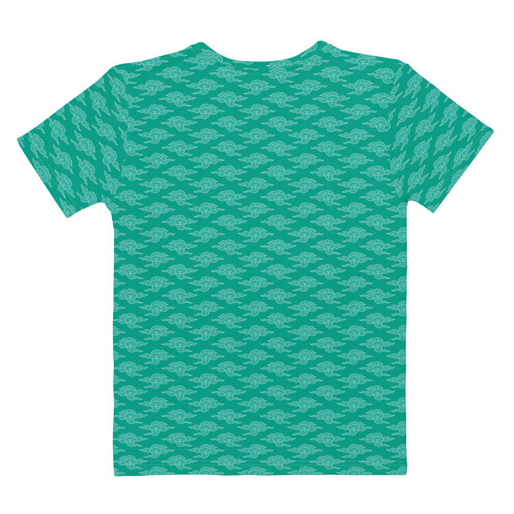 緑色の雲文様レディースTシャツの背面画像