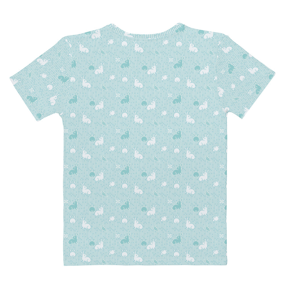 水色の兎文様レディースTシャツの背面画像
