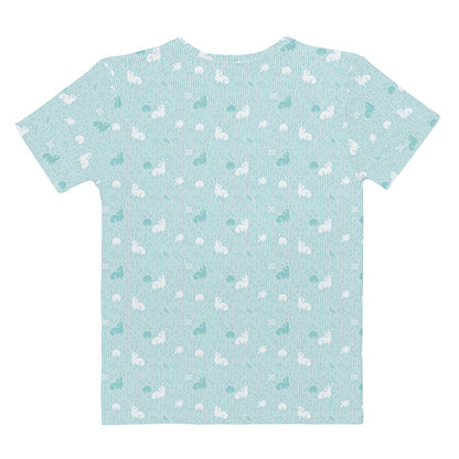 水色の兎文様レディースTシャツの背面画像
