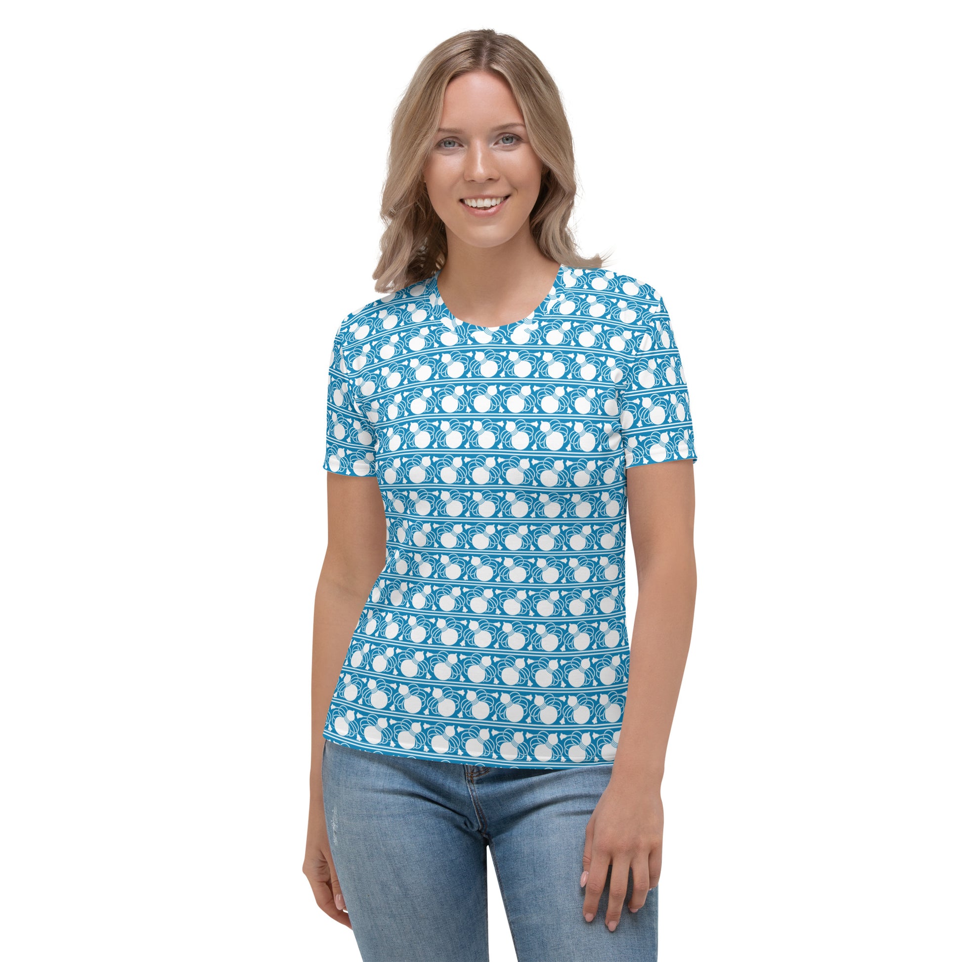 水色の瓢箪文様レディースTシャツのコーディネート画像（フロント）