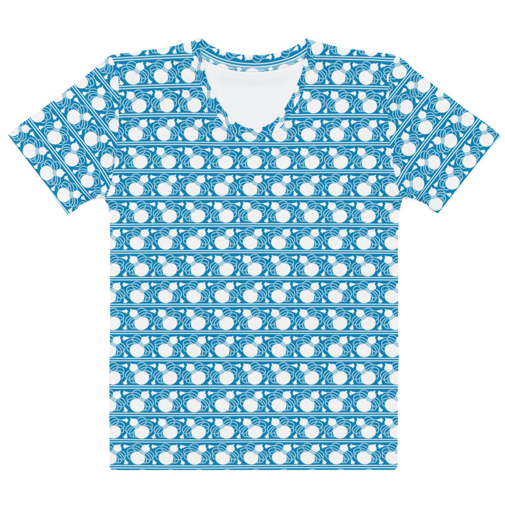 水色の瓢箪文様レディースTシャツの前面画像