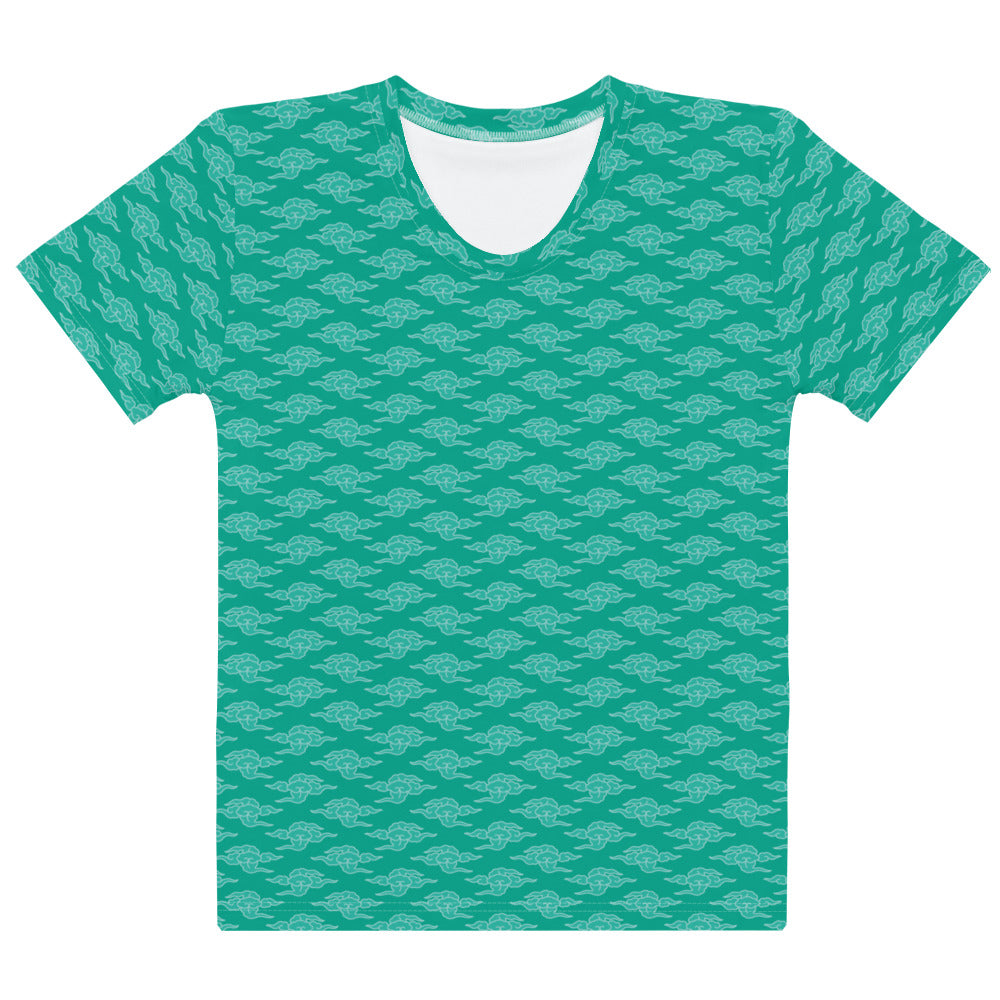 緑色の雲文様レディースTシャツの前面画像