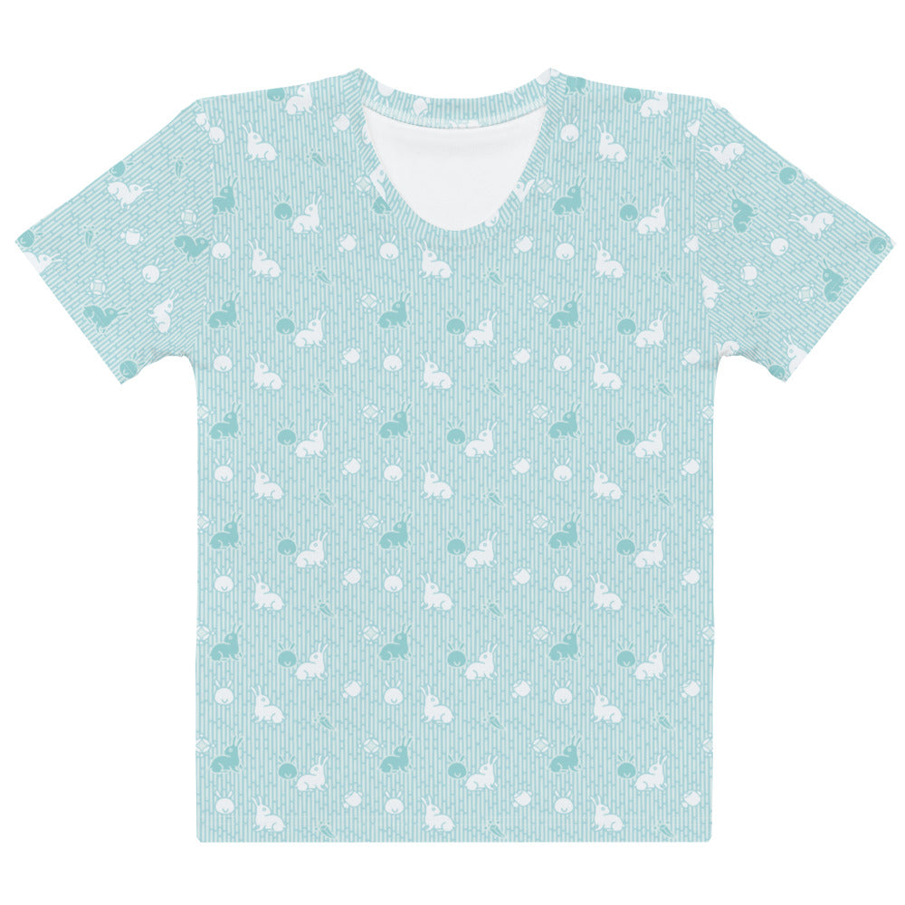 水色の兎文様レディースTシャツの前面画像