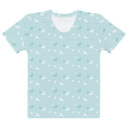 水色の兎文様レディースTシャツの前面画像