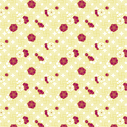 ベージュ地に紅白梅文様画像