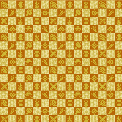 黄色とえんじ色の宝尽くし文様画像