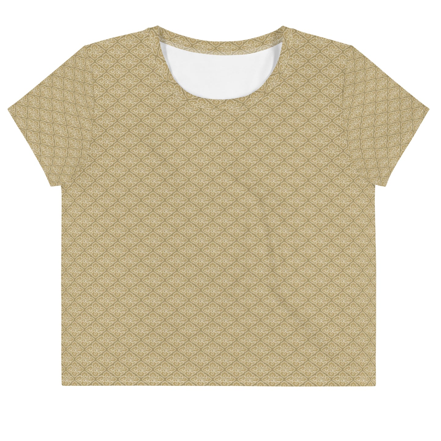 ブラウンの雲文様レディースクロップTシャツの前面画像