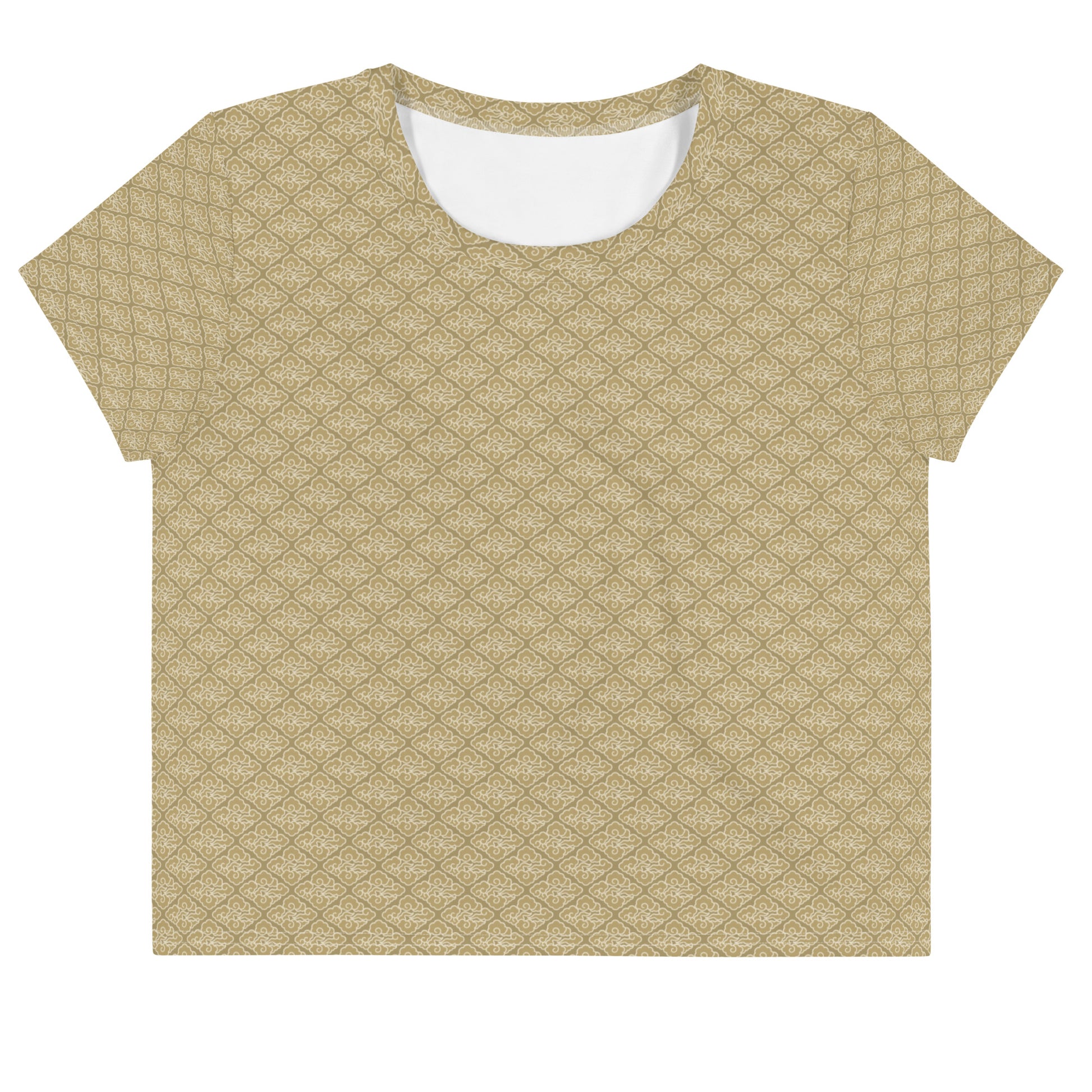 ブラウンの雲文様レディースクロップTシャツの前面画像