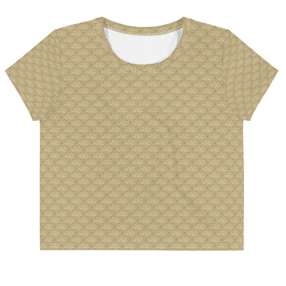 ブラウンの雲文様レディースクロップTシャツの前面画像