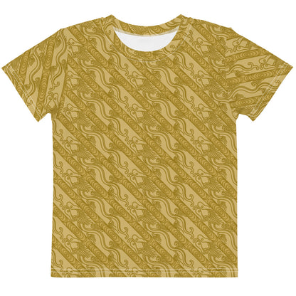 昇龍（昇竜）の伝統文様を茶色地の男の子や女の子たち子供向けキッズTシャツの前面画像
