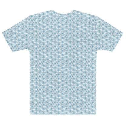 青色（水色）のねじれ麻の葉文様メンズTシャツの背面画像