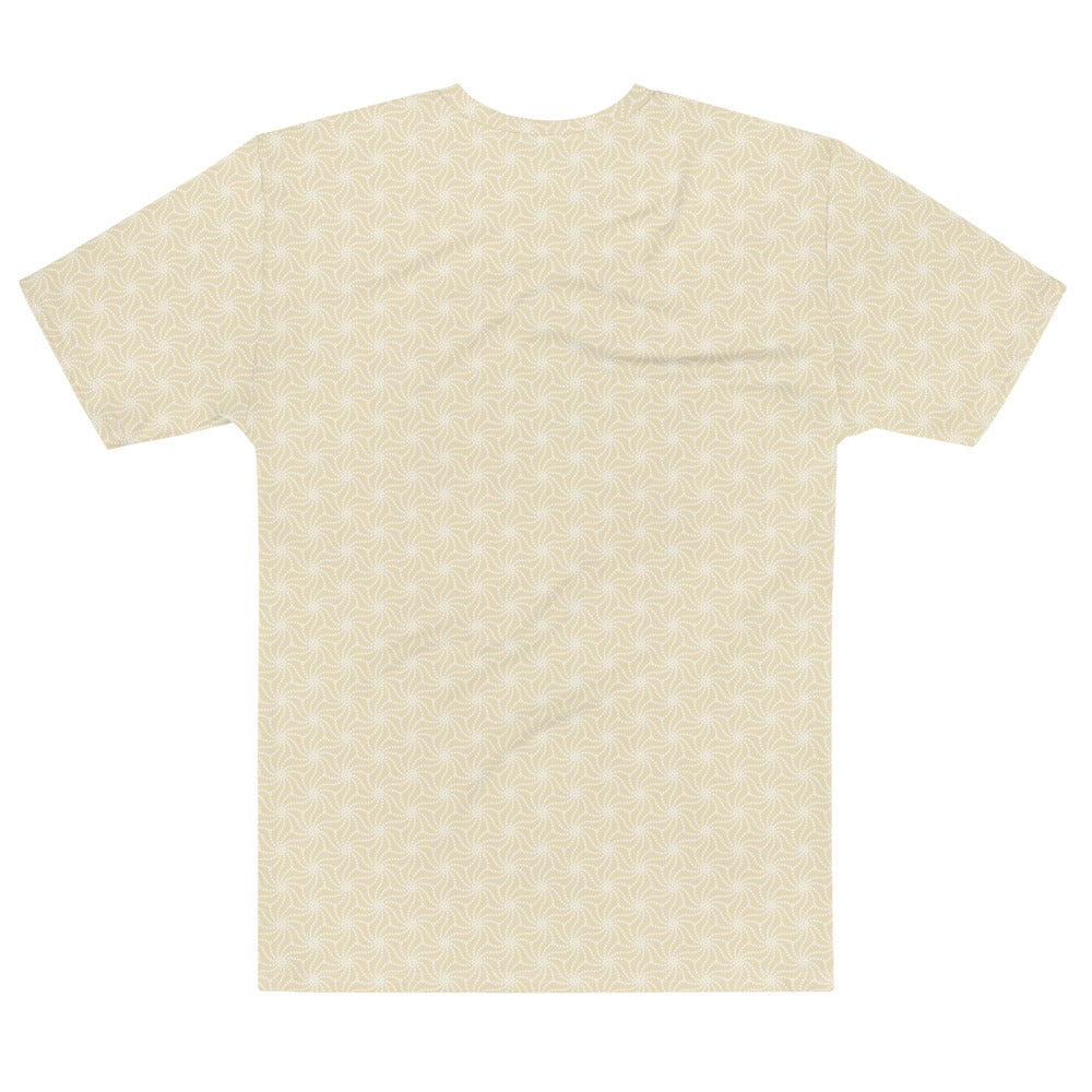 ベージュ色のねじれ麻の葉文様メンズTシャツの背面画像