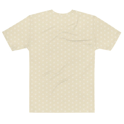 ベージュ色のねじれ麻の葉文様メンズTシャツの背面画像