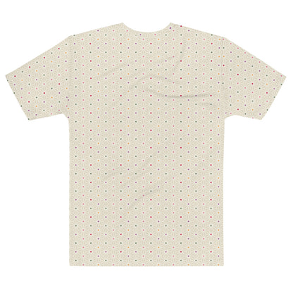 ベージュ色の麻の葉文様メンズTシャツの背面画像