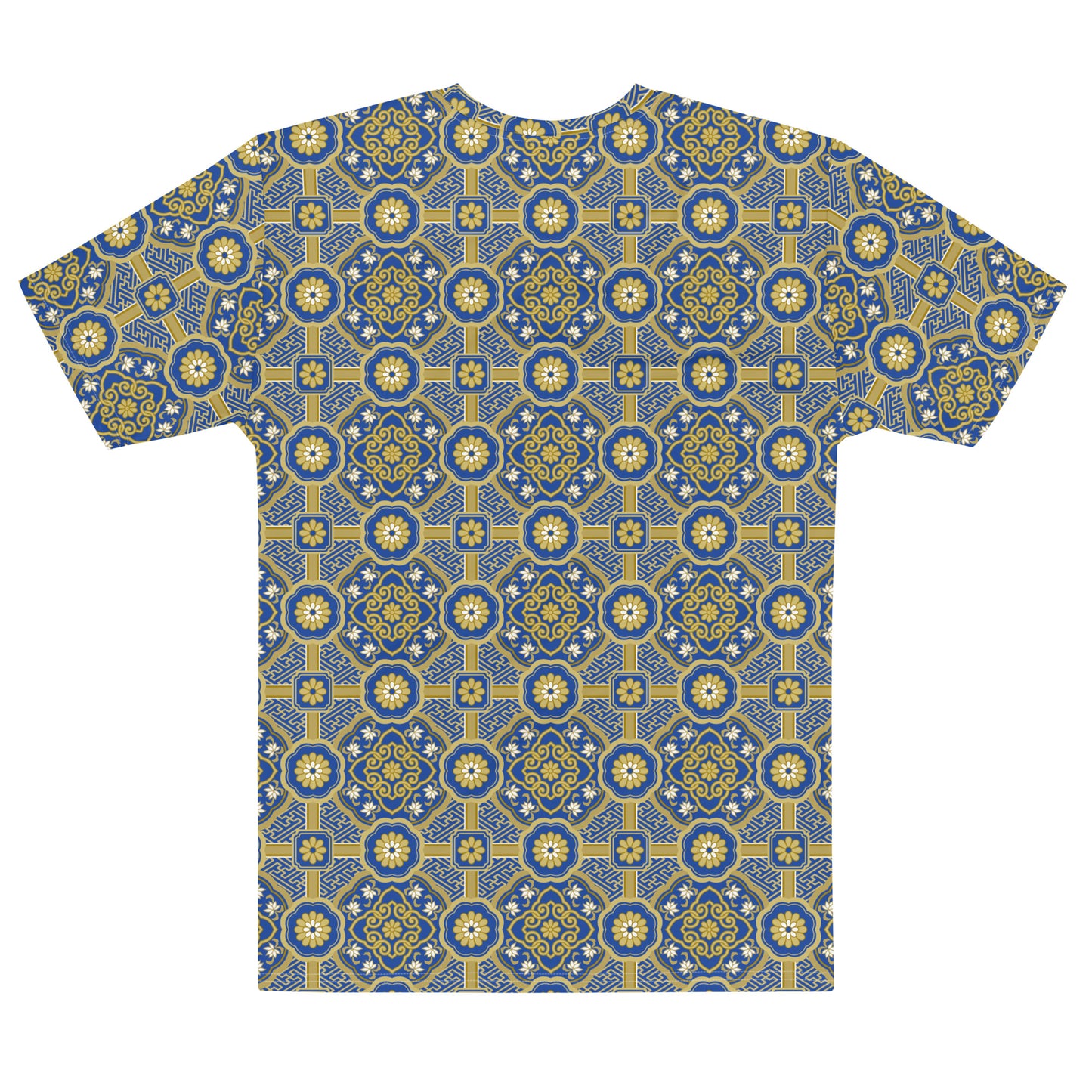 青系色の蜀江襷文様メンズTシャツの背面画像