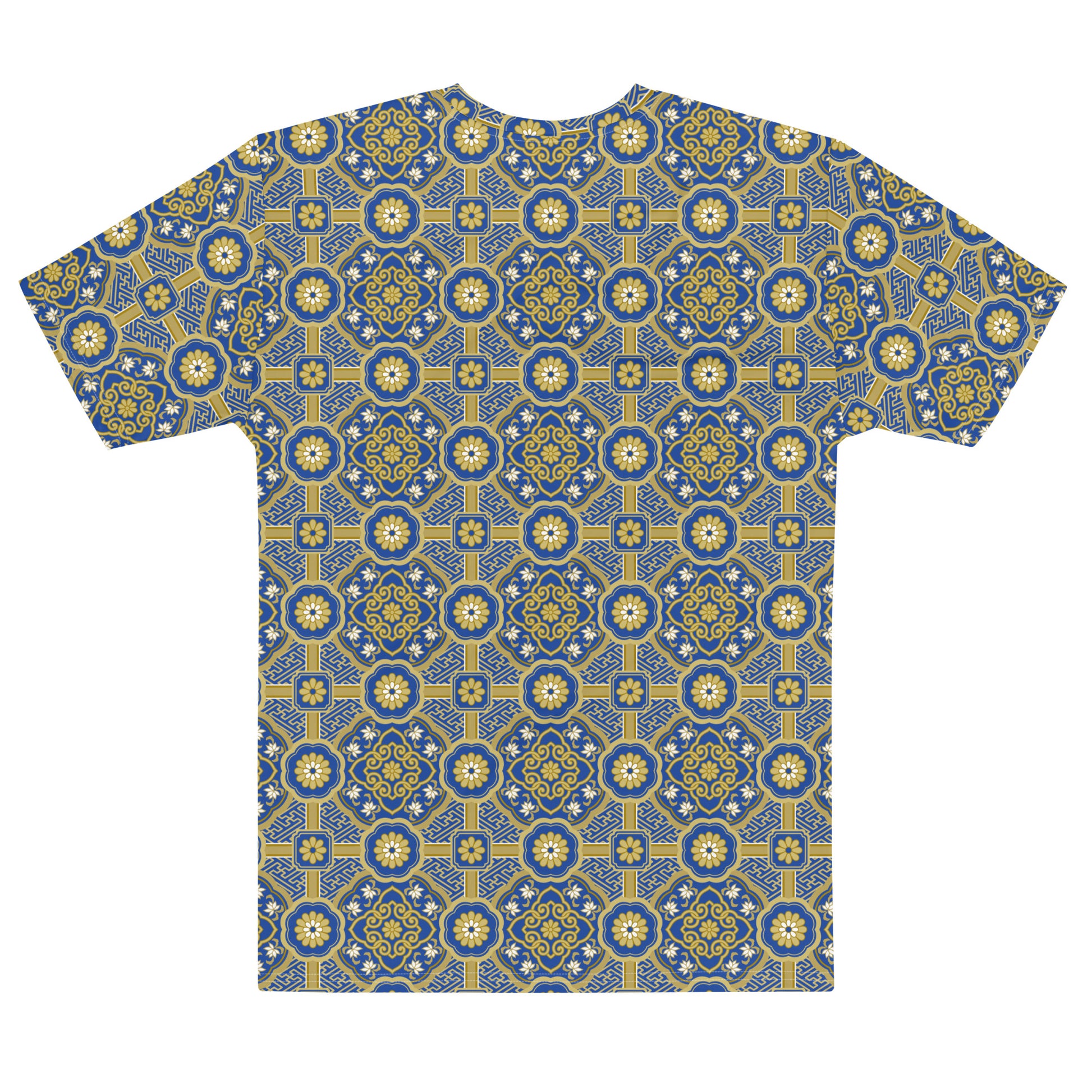 青系色の蜀江襷文様メンズTシャツの背面画像