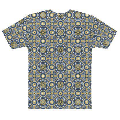 青系色の蜀江襷文様メンズTシャツの背面画像