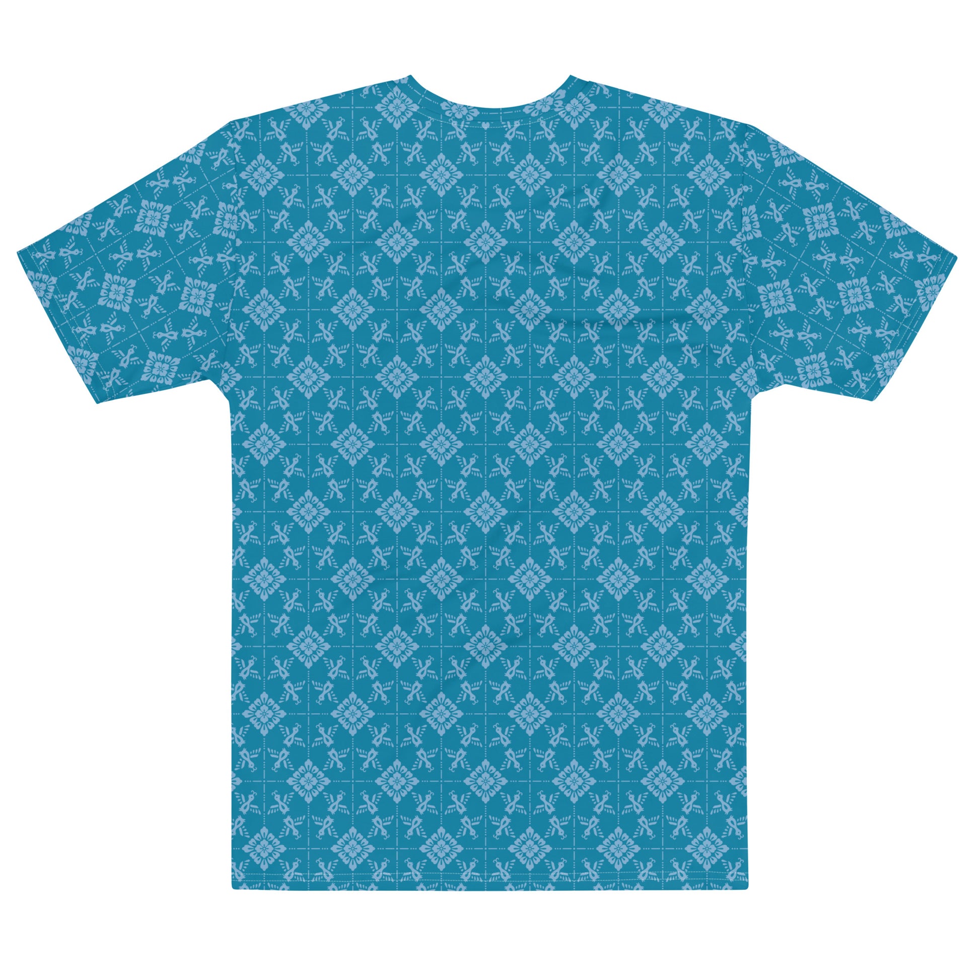 青色の鳥襷文メンズTシャツの背面画像