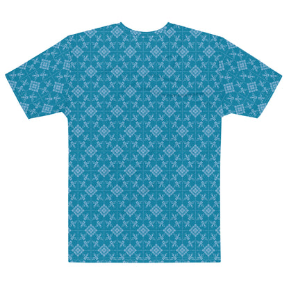 青色の鳥襷文メンズTシャツの背面画像