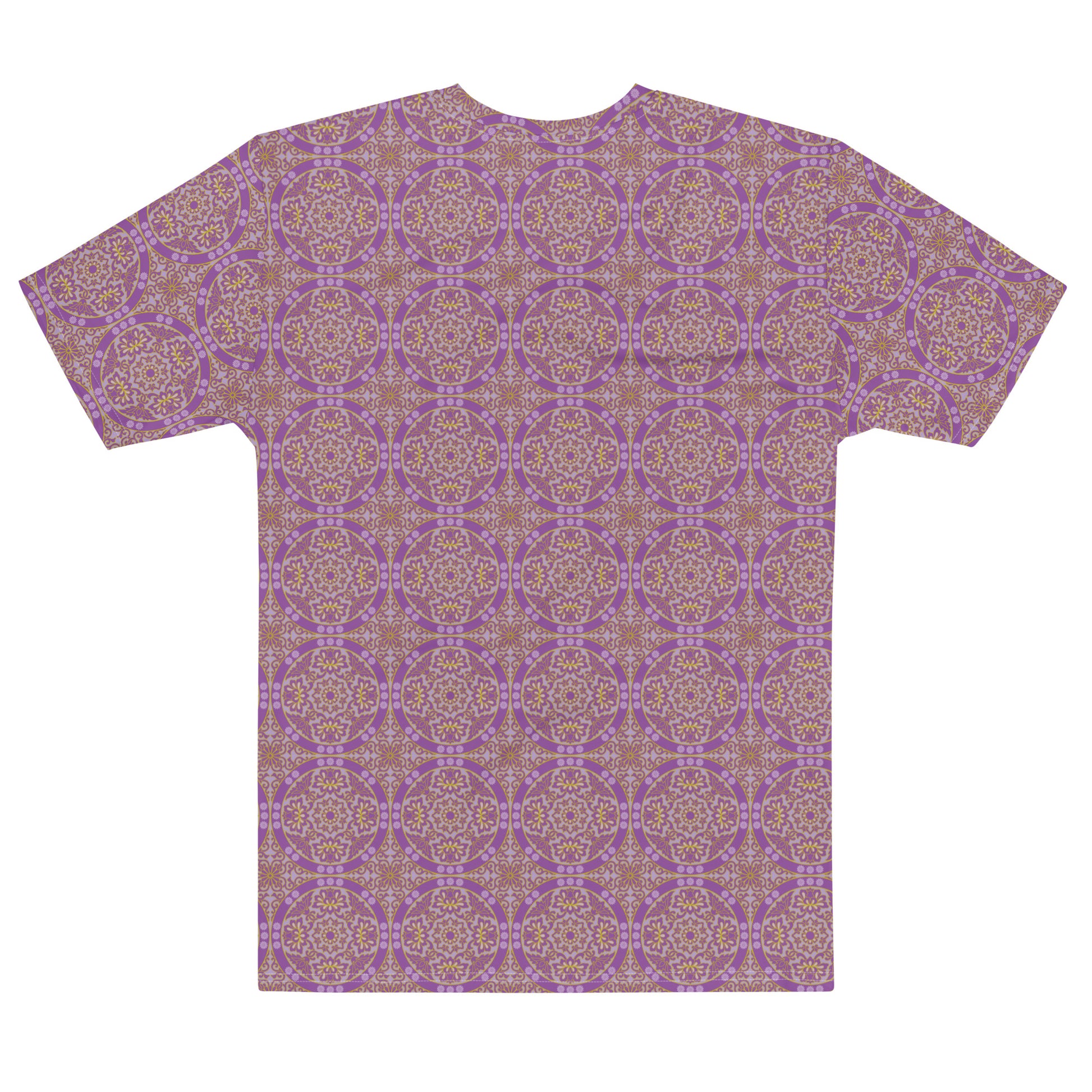 紫色ベースの割付文様メンズTシャツの背面画像
