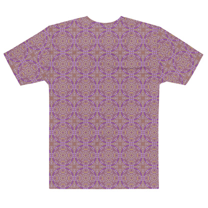 紫色ベースの割付文様メンズTシャツの背面画像
