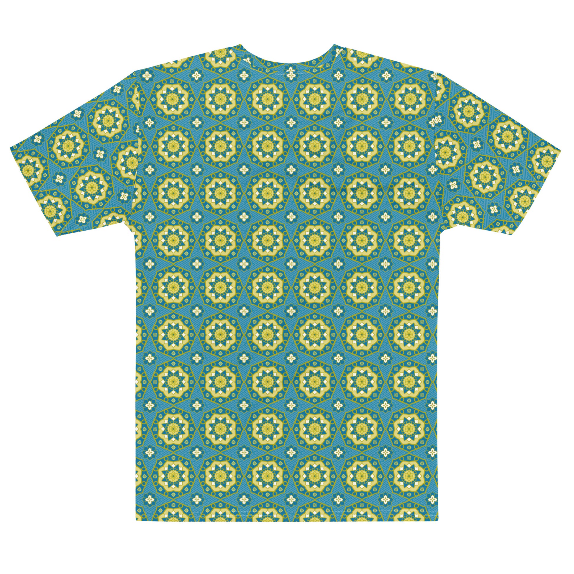 青色ベースの蜀江文様メンズTシャツの背面画像