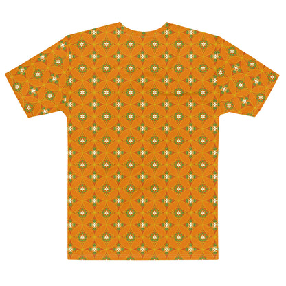 オレンジ色の七宝繋ぎ文様メンズTシャツの背面画像