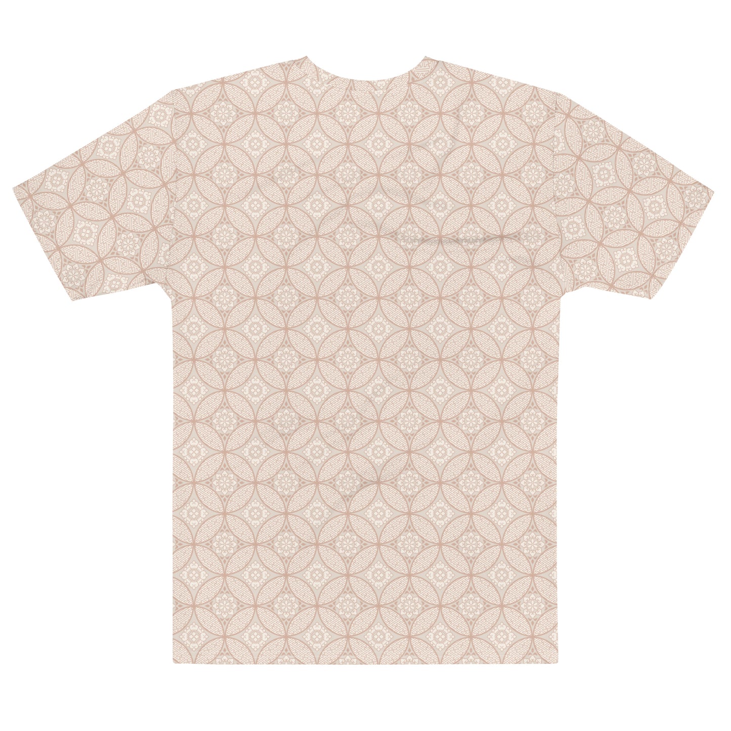 ベージュ色の七宝繋ぎ文様メンズTシャツの背面画像